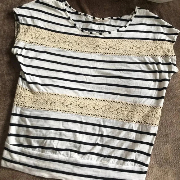 Roxy Striped & Crochet Lace T-Shirt - Picture 1 of 4